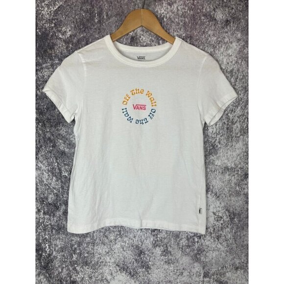 Vans T Shirt Women's Small Logo Palm Trees Graphic Off the Wall Tee Top Colorful - Picture 1 of 7